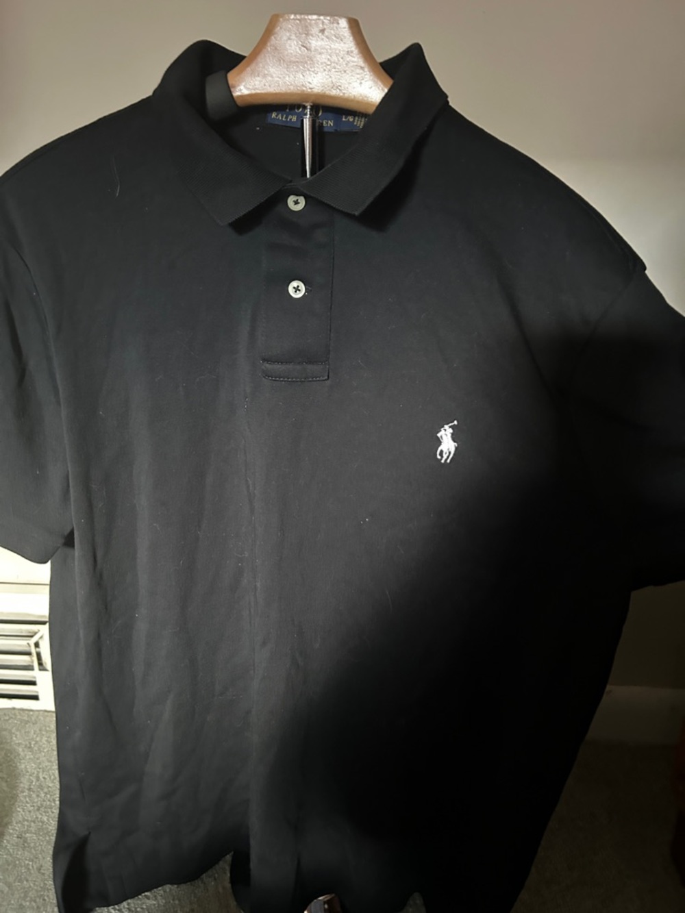 Ralph Lauren Black Polo with White Pony Embroidery